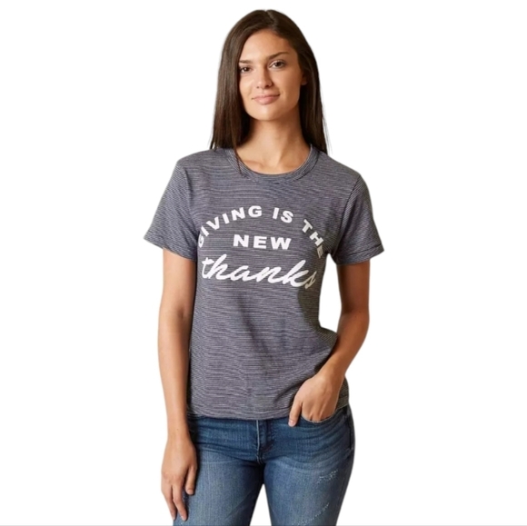 The light blonde womens giving is the new thanks striped t shirt size medium - Picture 1 of 6